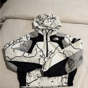 The North Face White, Black & Gray Graphic Hooded Bomber Jacket